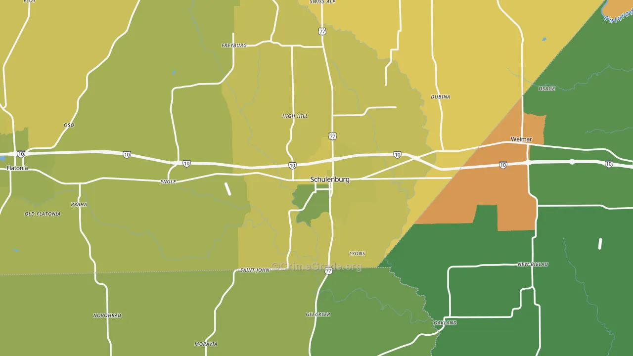 Schulenburg, TX Map of Vandalism Rates