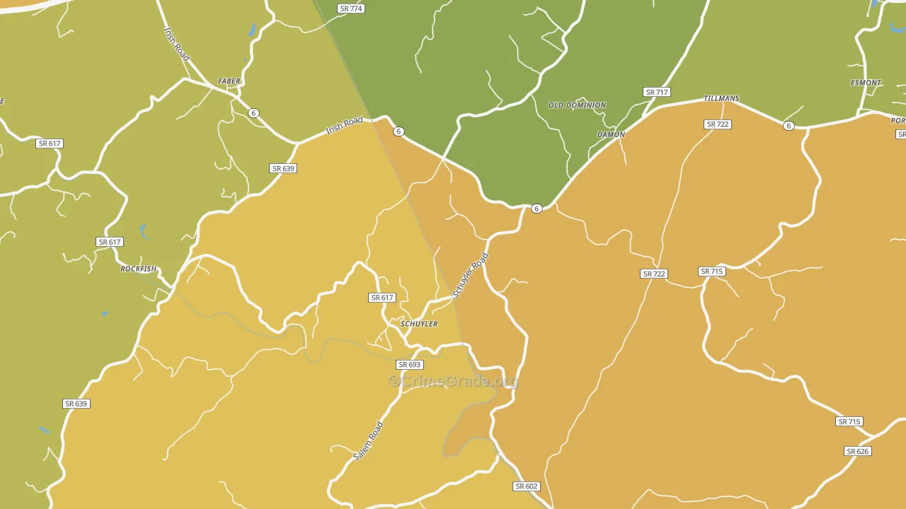 Schuyler, VA Map of Vandalism Rates
