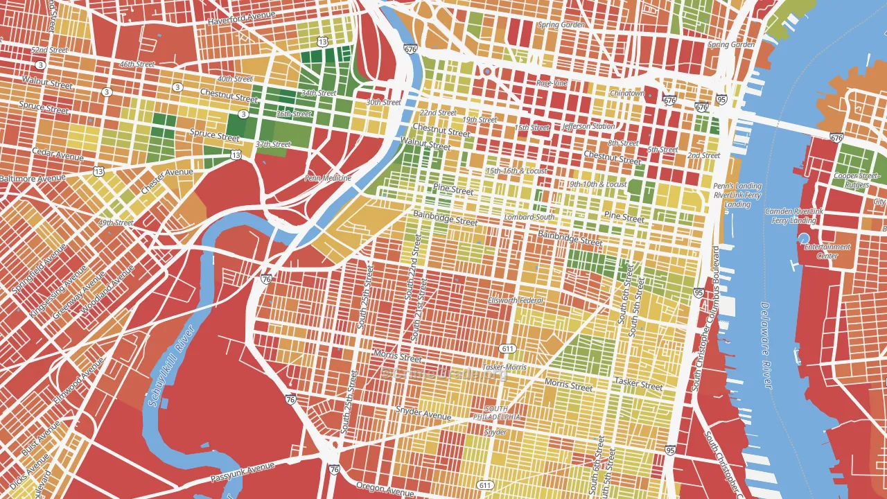 Schuylkill Southwest, Philadelphia, PA Map of Vandalism Rates