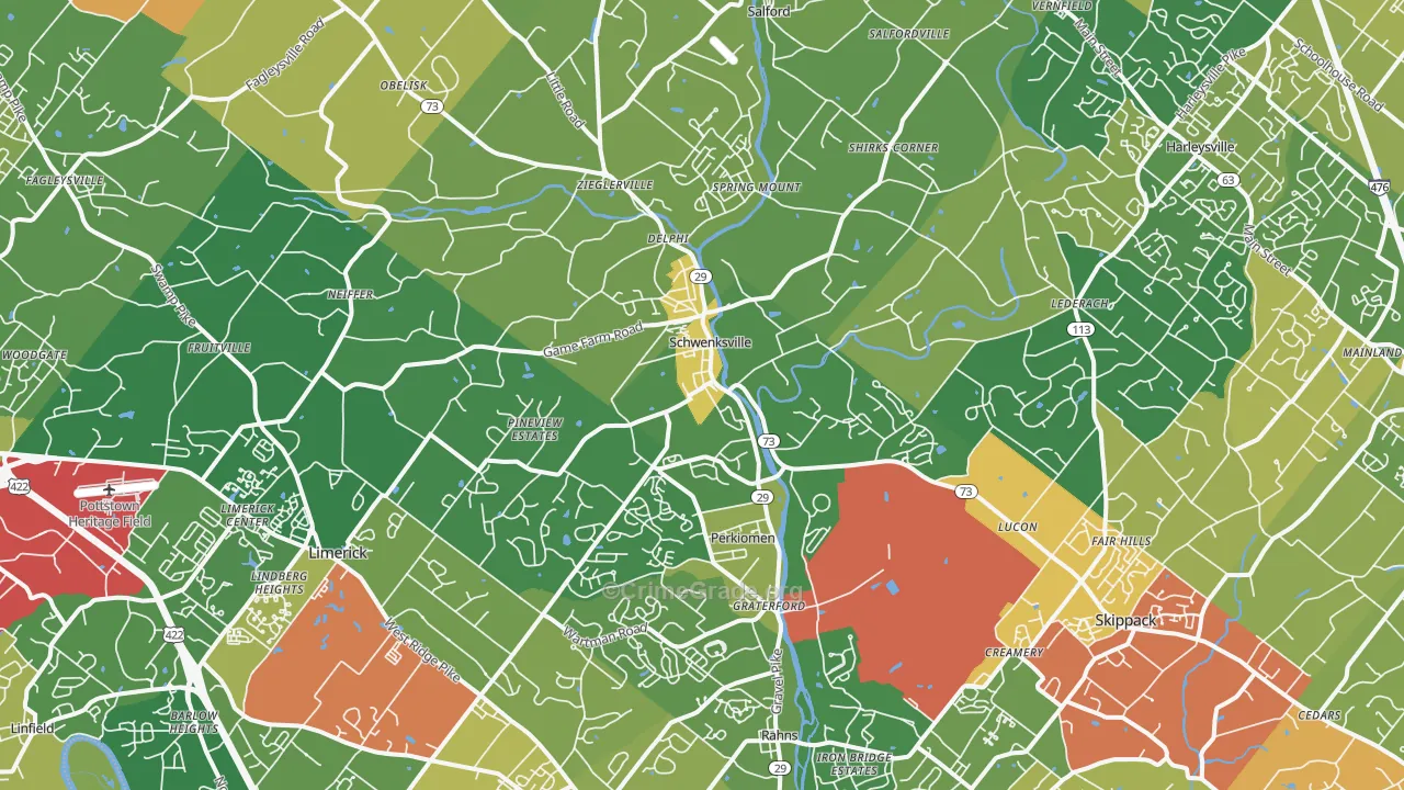 Schwenksville, PA Map of Vandalism Rates
