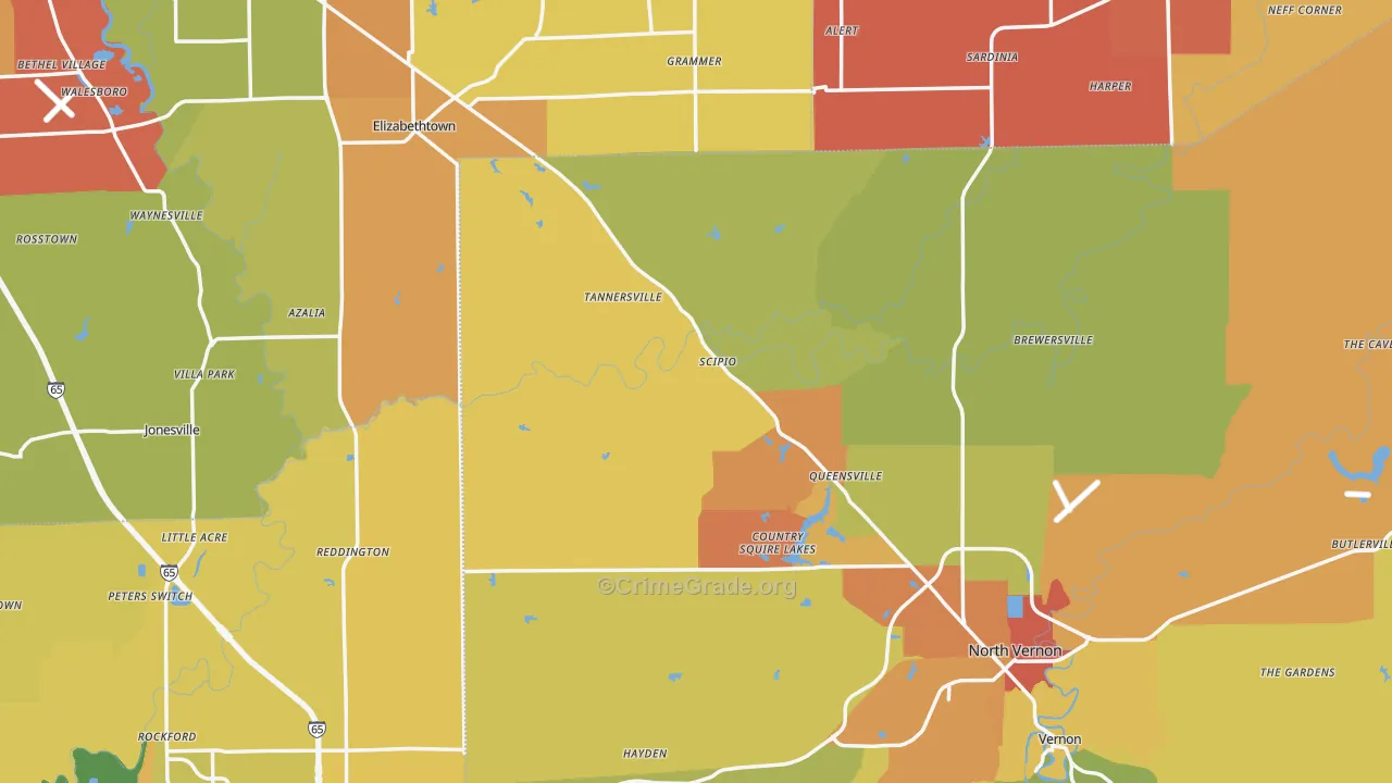 Scipio, IN Map of Vandalism Rates