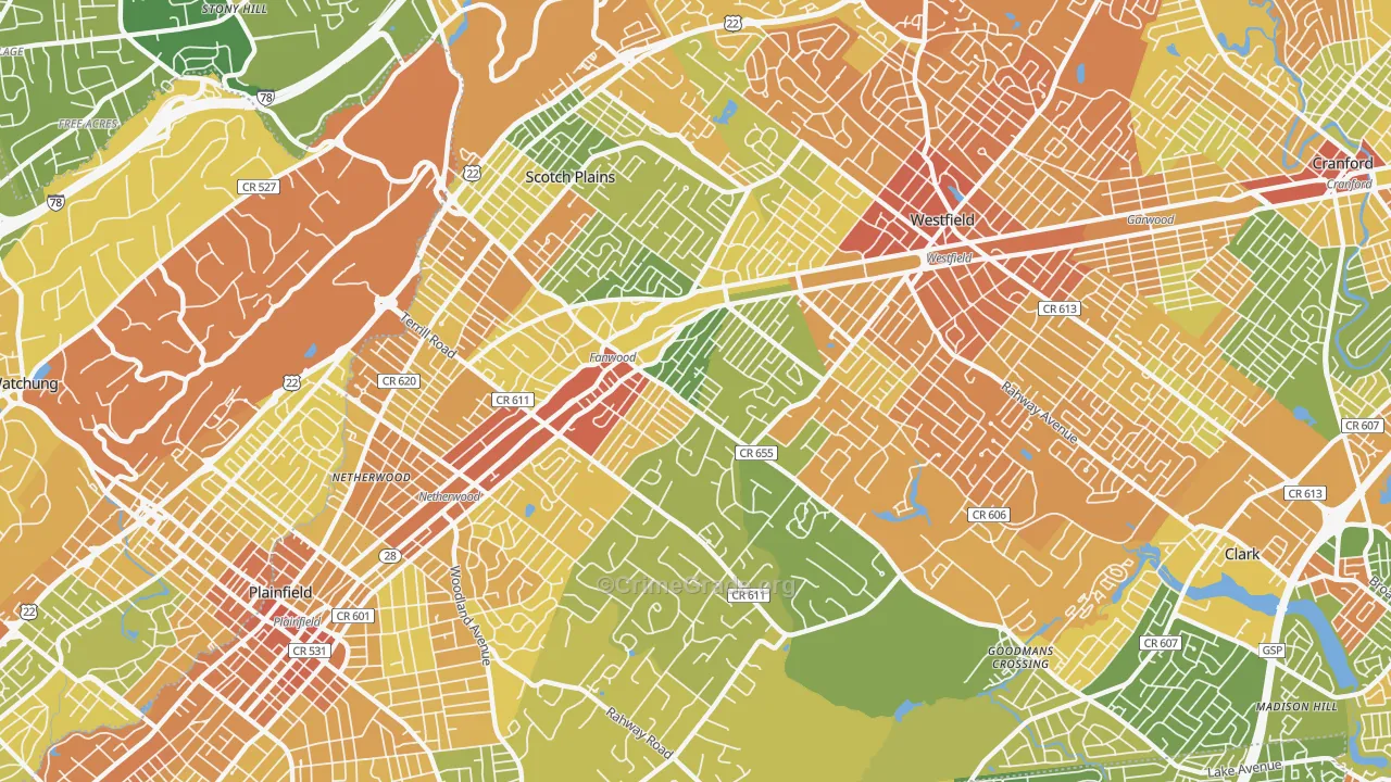 Scotch Plains, NJ Map of Vandalism Rates