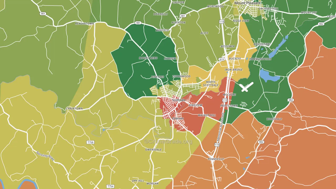 Scottdale, PA Map of Vandalism Rates
