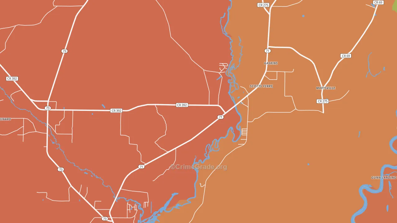 Scotts Ferry, FL Map of Vandalism Rates