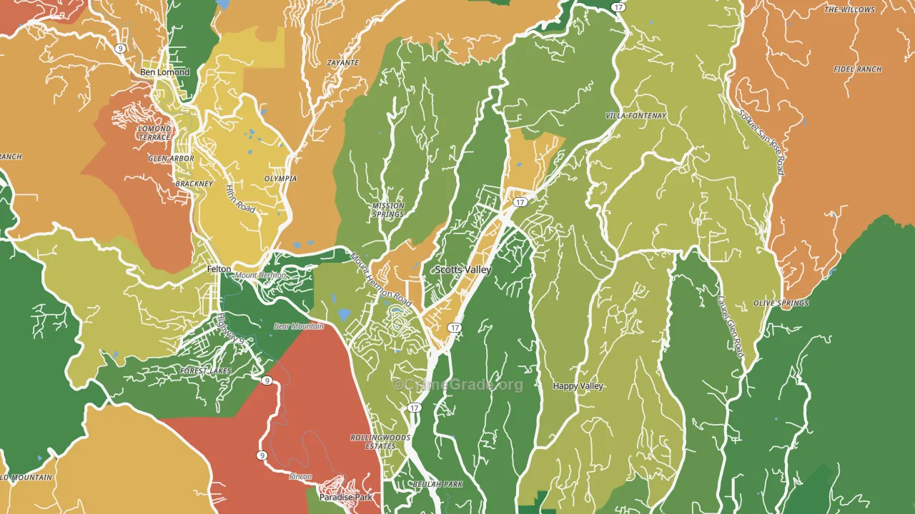 Scotts Valley, CA Map of Vandalism Rates