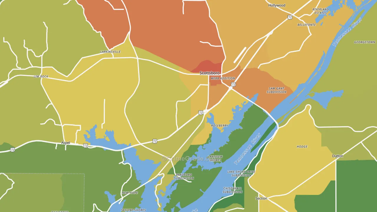 Scottsboro, AL Map of Vandalism Rates