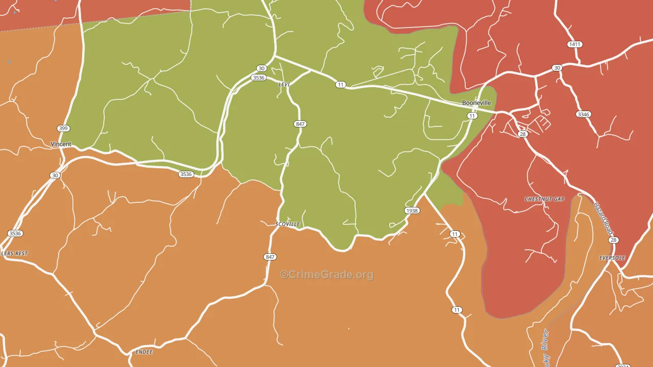 Scoville, KY Map of Vandalism Rates