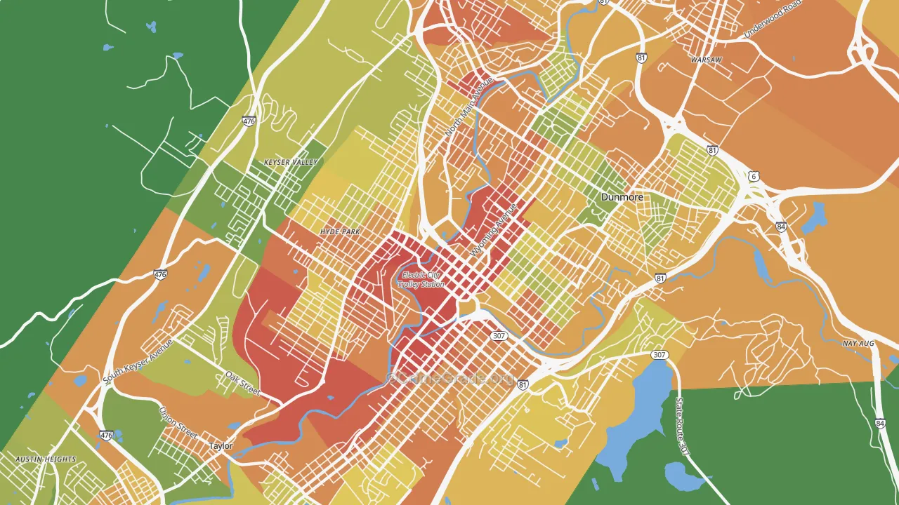 Scranton, PA Map of Vandalism Rates