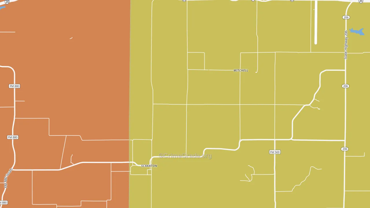 Scranton, TX Map of Vandalism Rates