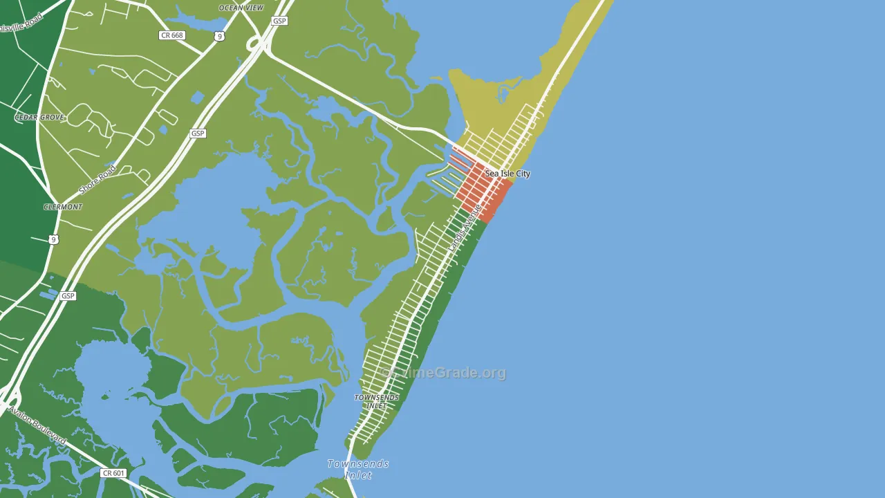 Sea Isle City, NJ Map of Vandalism Rates