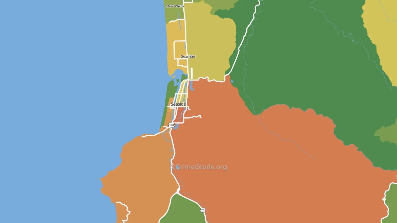 Seaside, OR Map of Vandalism Rates