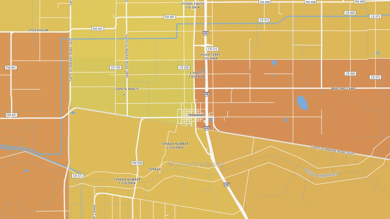 Sebastian, TX Map of Vandalism Rates