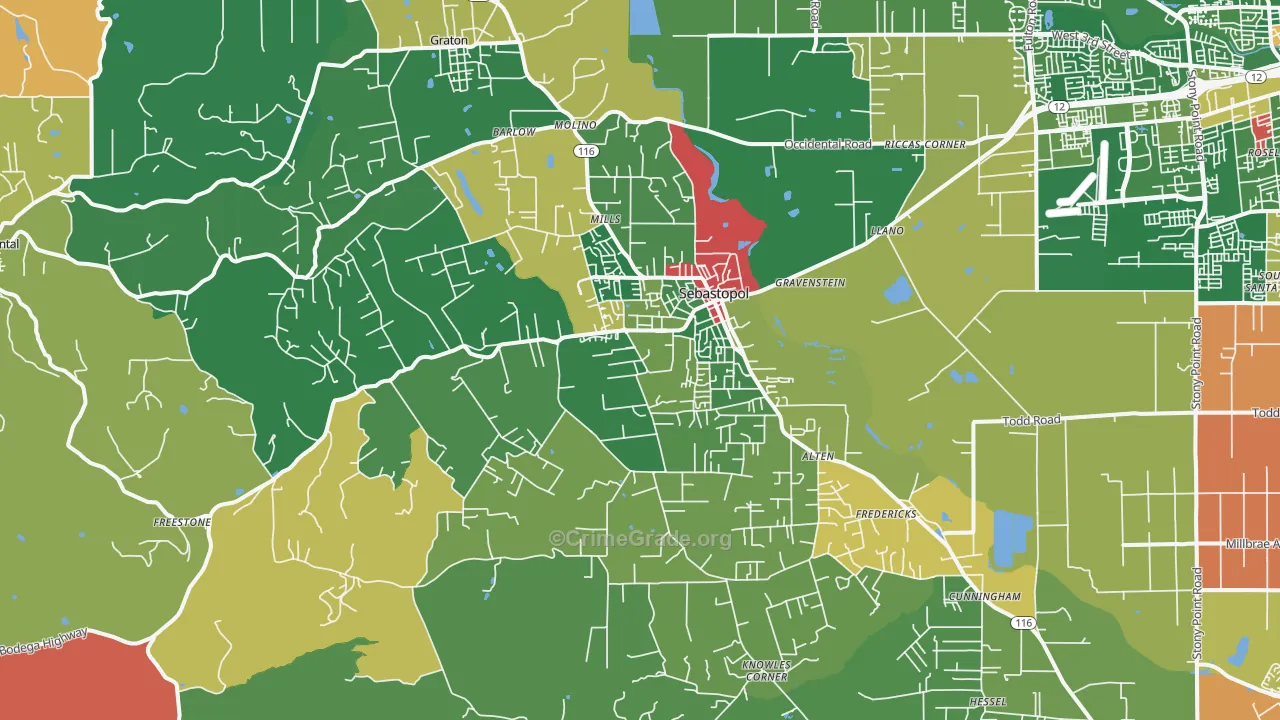 Sebastopol, CA Map of Vandalism Rates