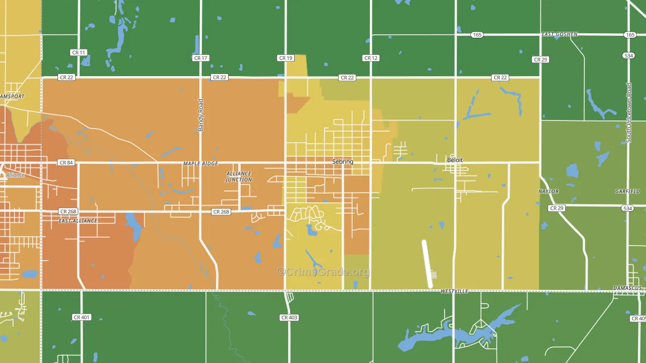 Sebring, OH Map of Vandalism Rates