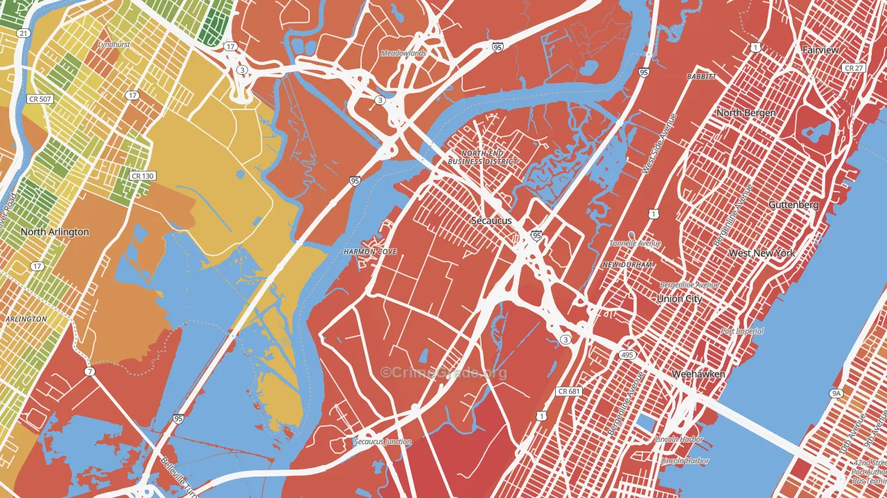 Secaucus, NJ Map of Vandalism Rates