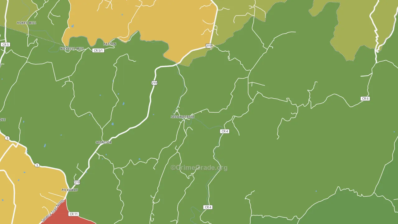 Secondcreek, WV Map of Vandalism Rates