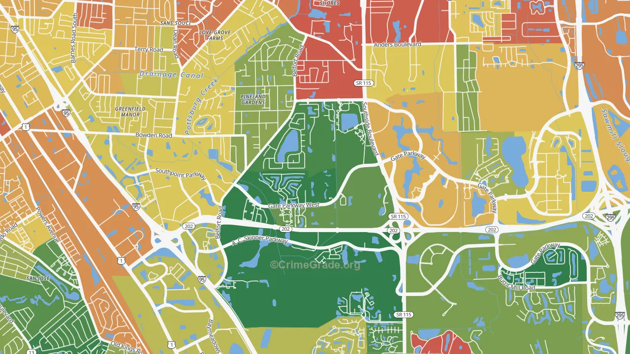Secret Cove, Jacksonville, FL Map of Vandalism Rates