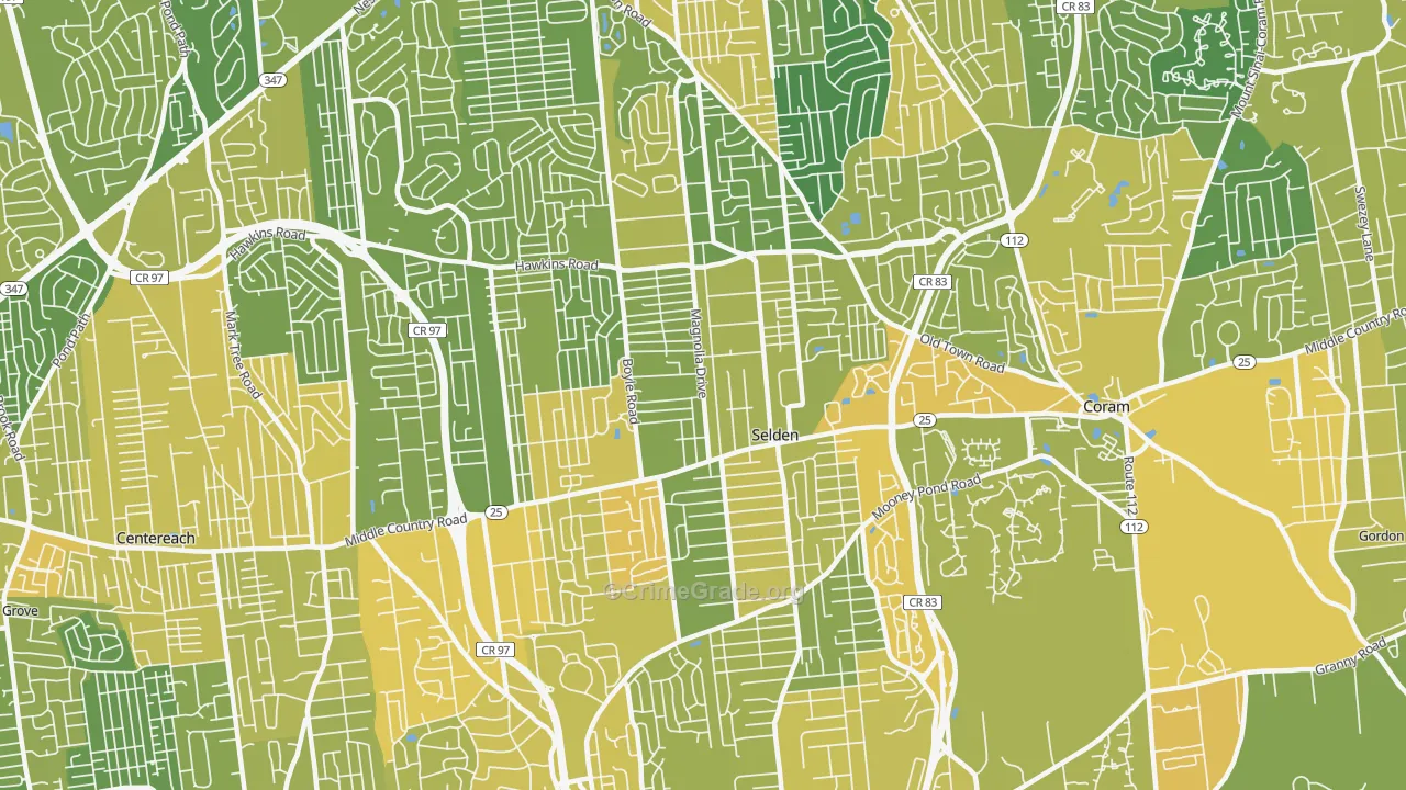 Selden, NY Map of Vandalism Rates