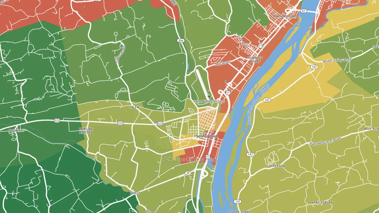 Selinsgrove, PA Map of Vandalism Rates