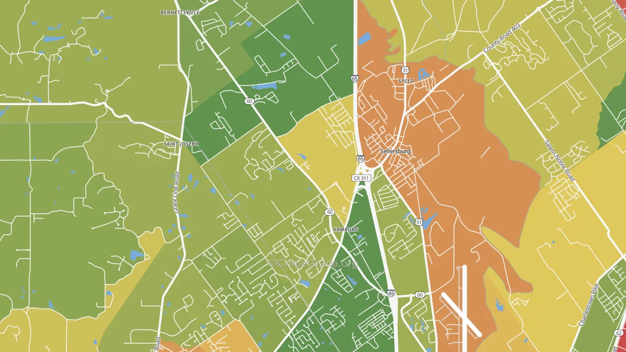 Sellersburg, IN Map of Vandalism Rates