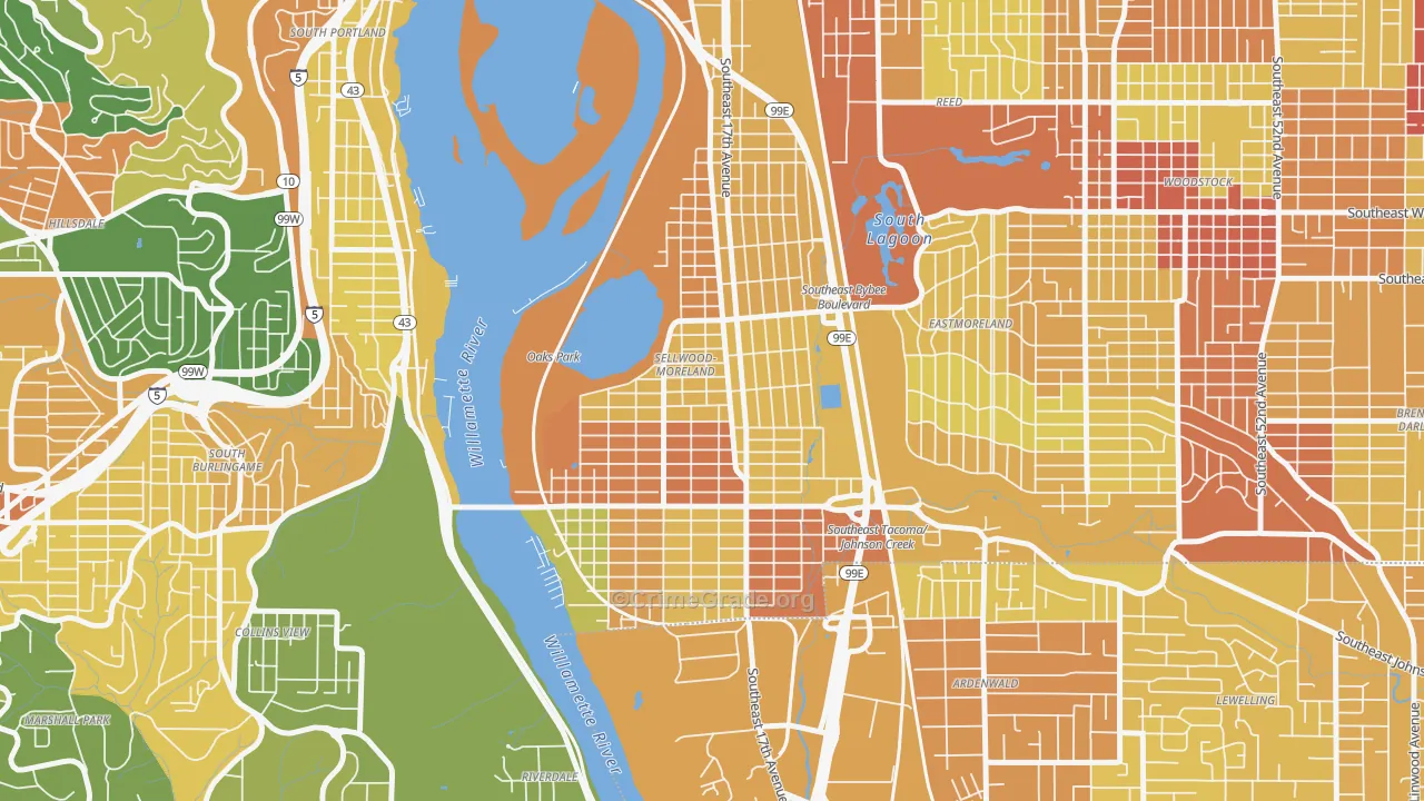 Sellwood-Moreland, Portland, OR Map of Vandalism Rates
