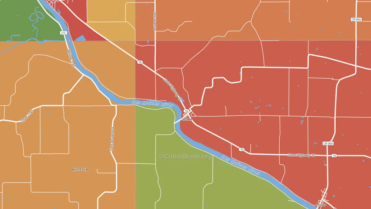 Selma, IA Map of Vandalism Rates