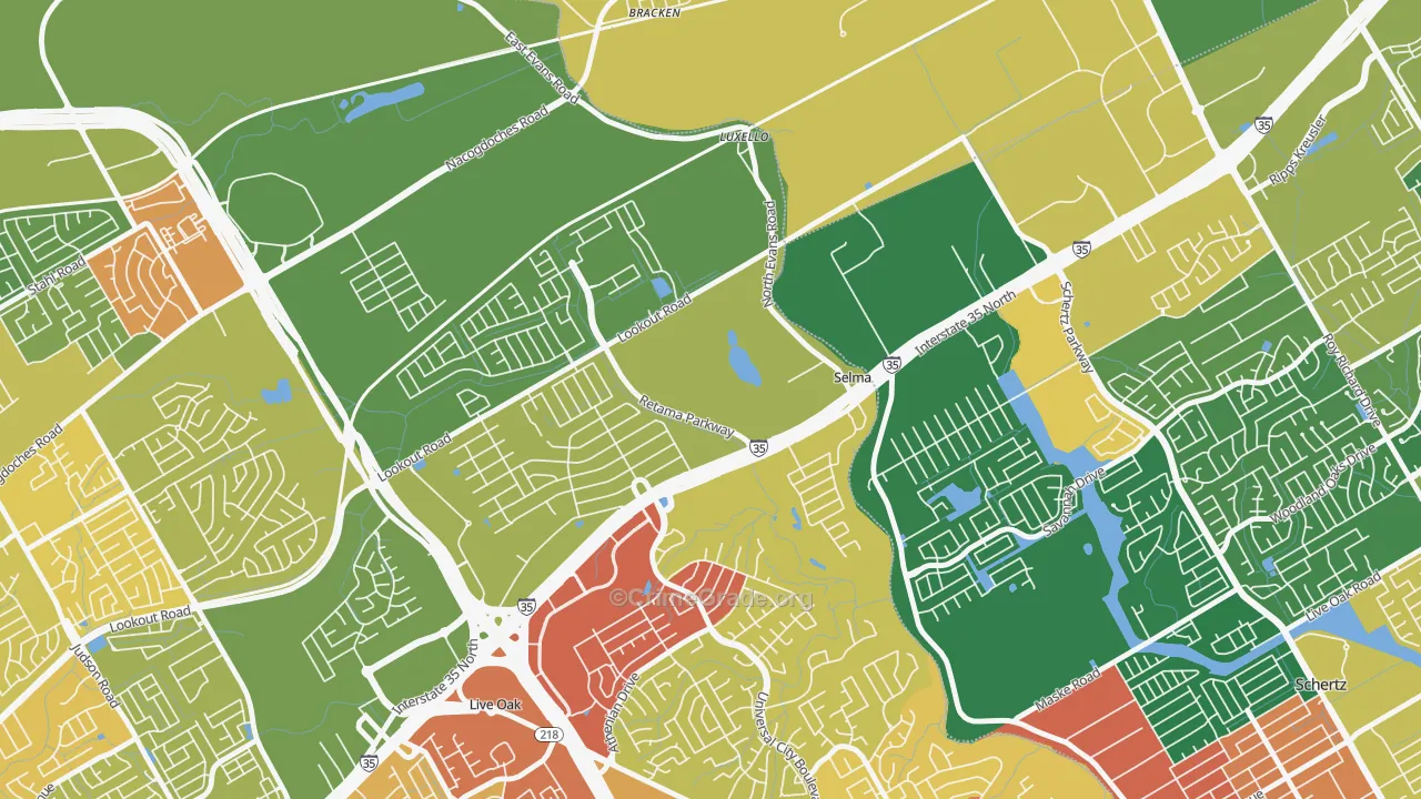 Selma, TX Map of Vandalism Rates