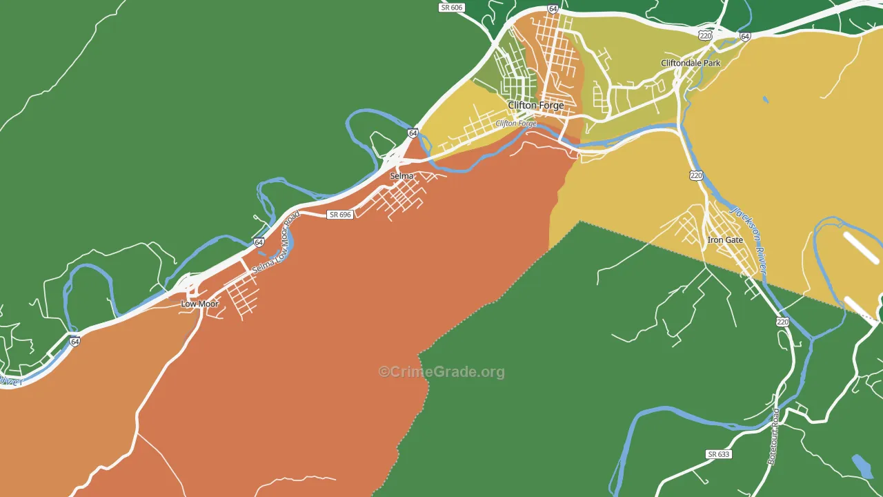 Selma, VA Map of Vandalism Rates
