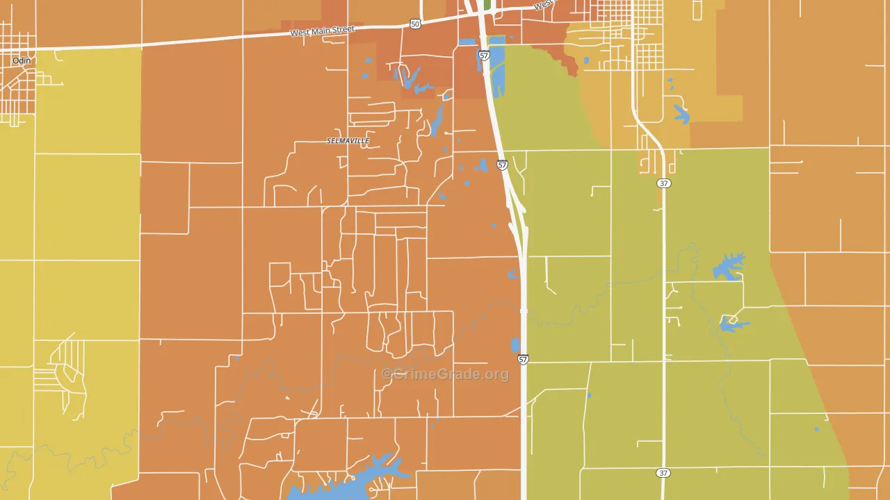 Selmaville, IL Map of Vandalism Rates