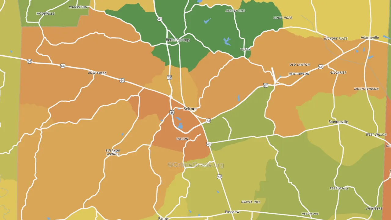 Selmer, TN Map of Vandalism Rates