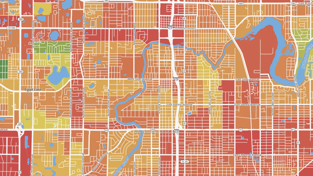 Seminole Heights, Tampa, FL Map of Vandalism Rates