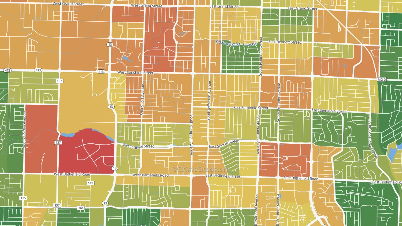 Seminole Holland, Springfield, MO Map of Vandalism Rates