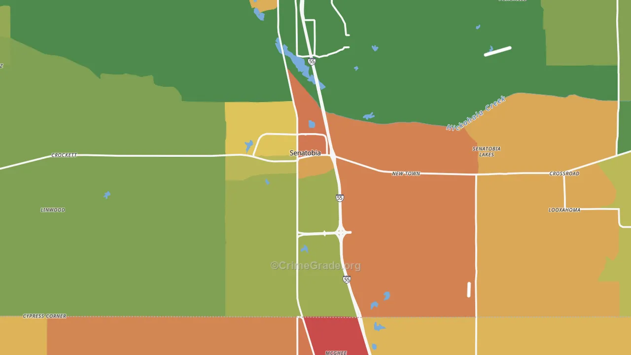Senatobia, MS Map of Vandalism Rates