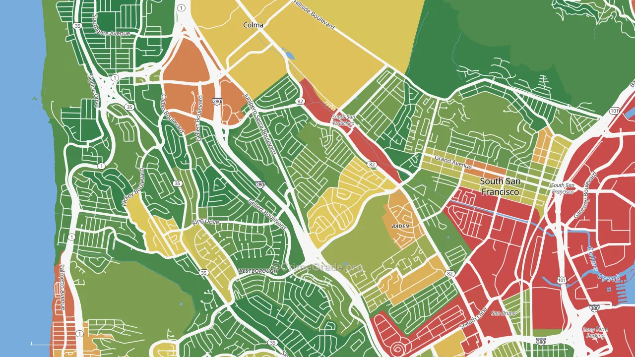Serra Highlands, South San Francisco, CA Map of Vandalism Rates