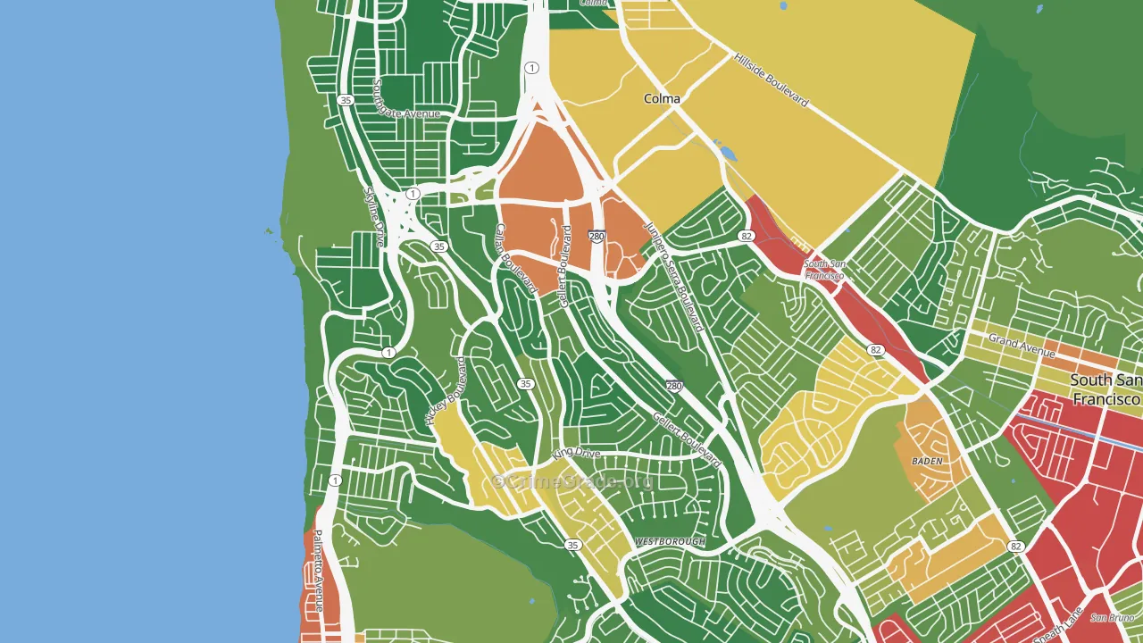 Serramonte, Daly City, CA Map of Vandalism Rates