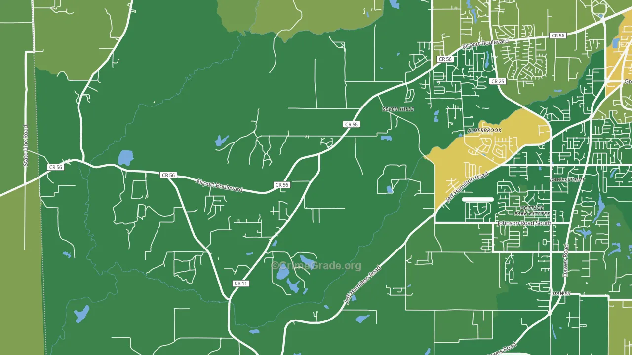 Seven Hills, AL Map of Vandalism Rates