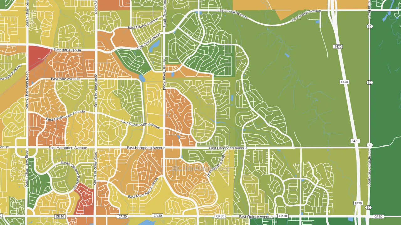 Seven Hills, Aurora, CO Map of Vandalism Rates