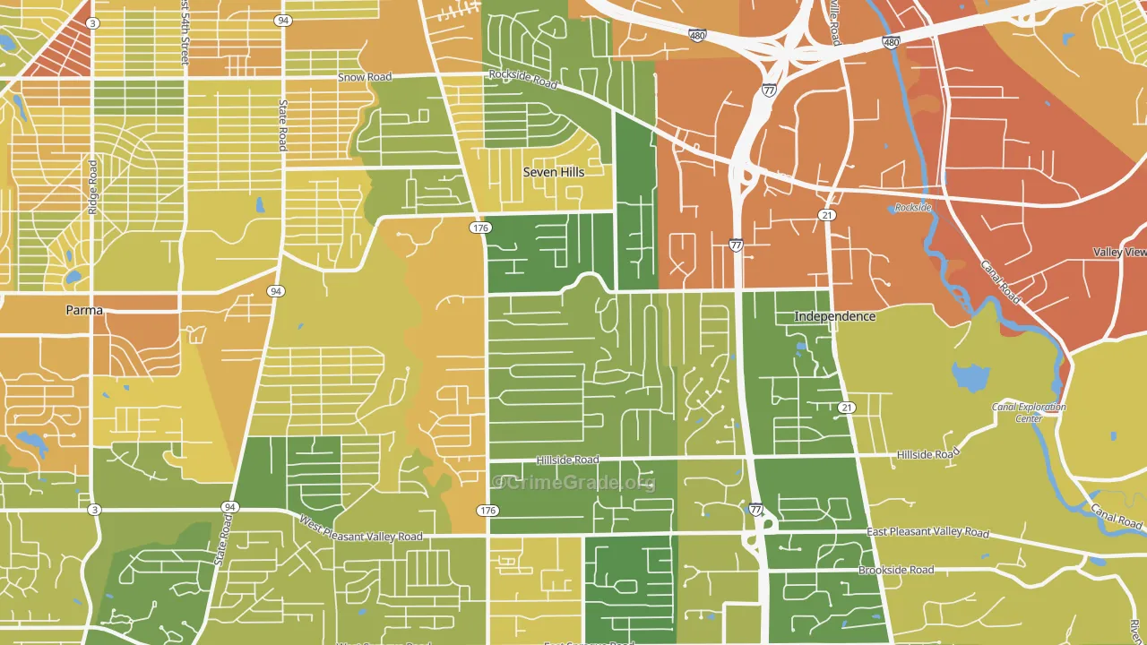 Seven Hills, OH Map of Vandalism Rates
