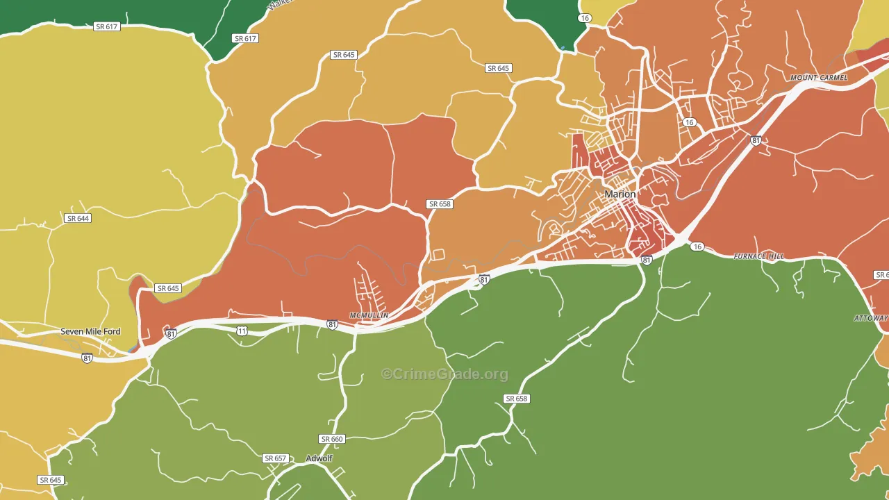 Seven Mile Ford, VA Map of Vandalism Rates
