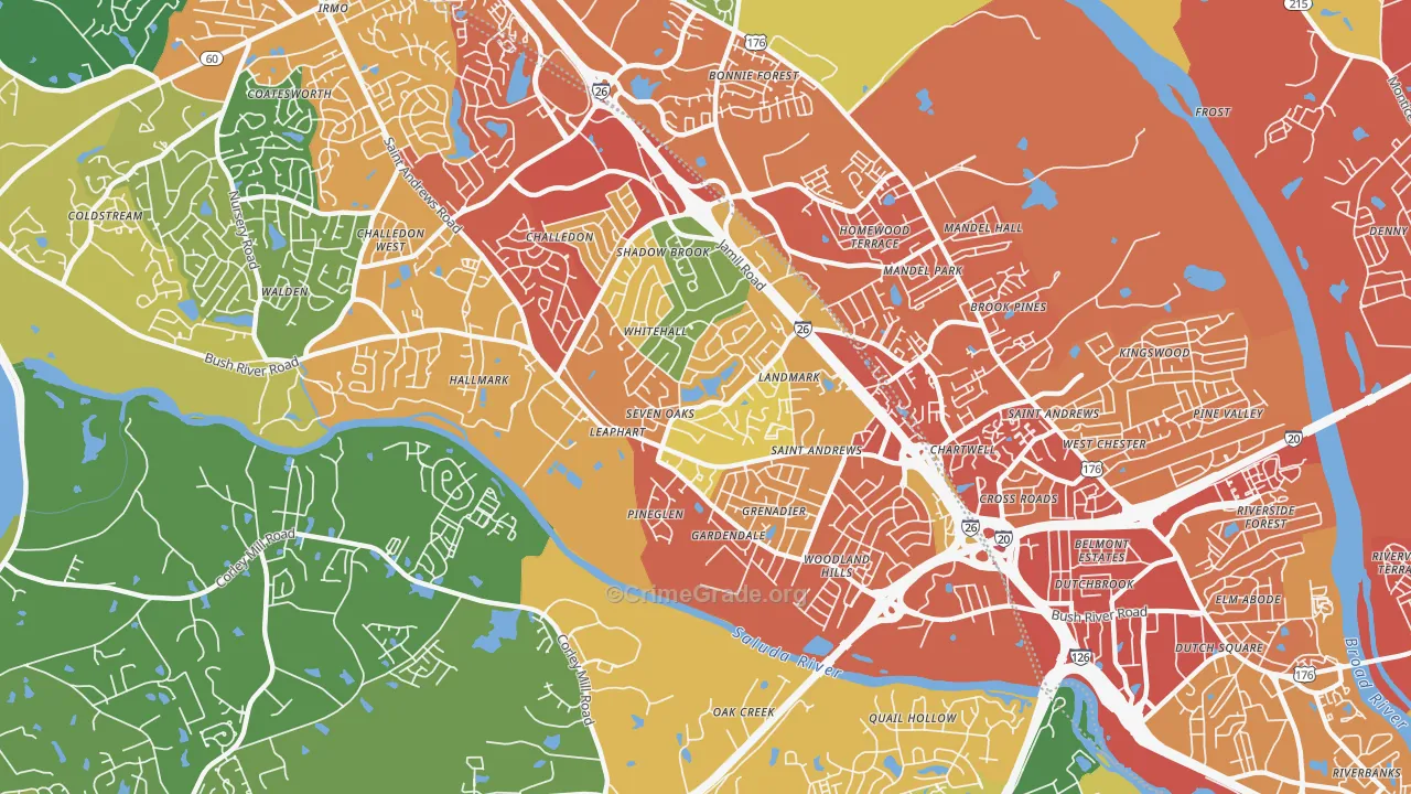 Seven Oaks, SC Map of Vandalism Rates