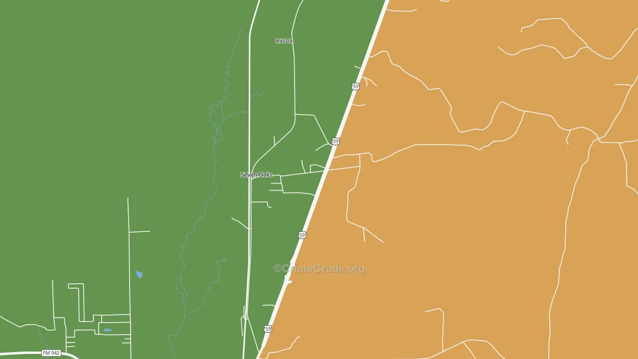 Seven Oaks, TX Map of Vandalism Rates