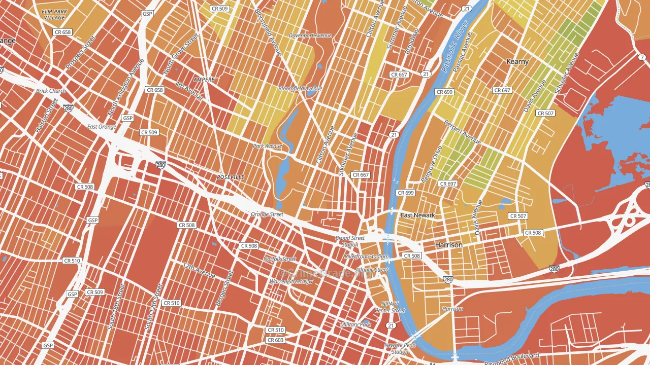 Seventh Avenue, Newark, NJ Map of Vandalism Rates