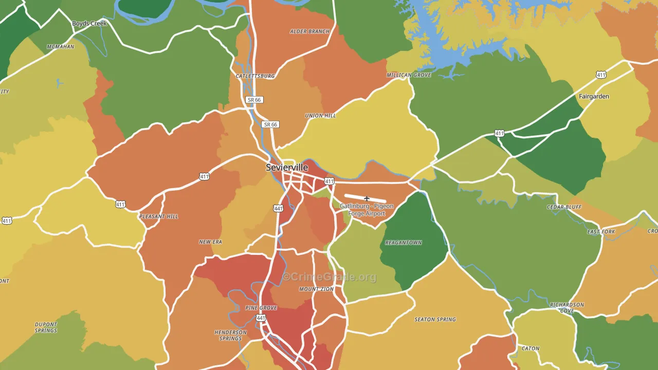 Sevierville, TN Map of Vandalism Rates