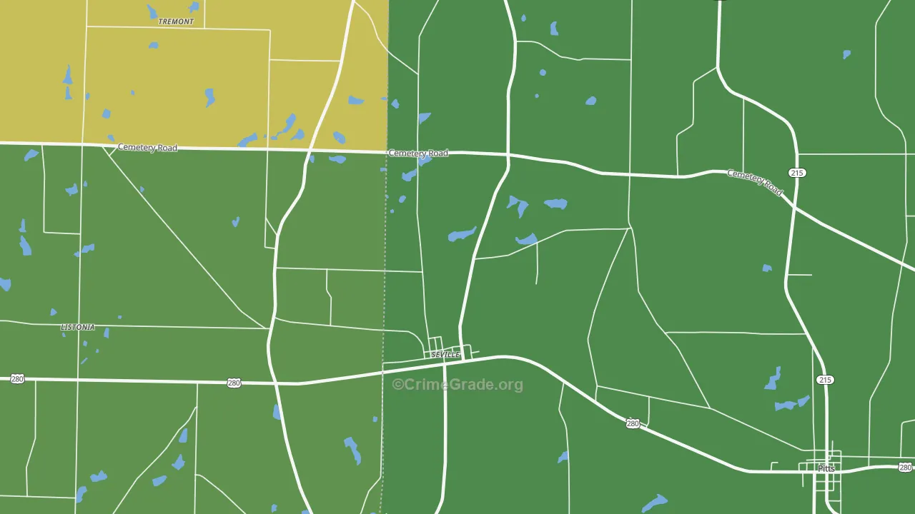 Seville, GA Map of Vandalism Rates