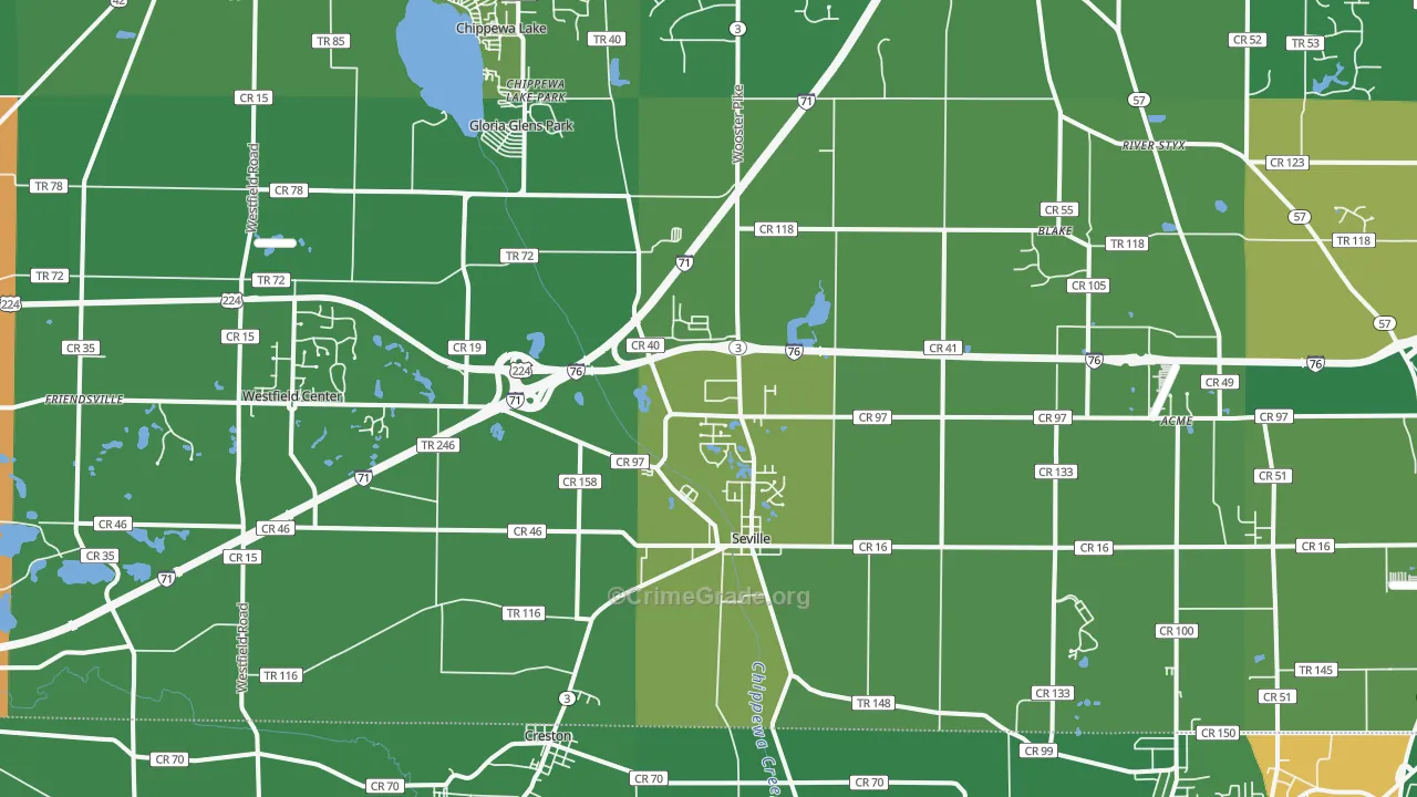 Seville, OH Map of Vandalism Rates