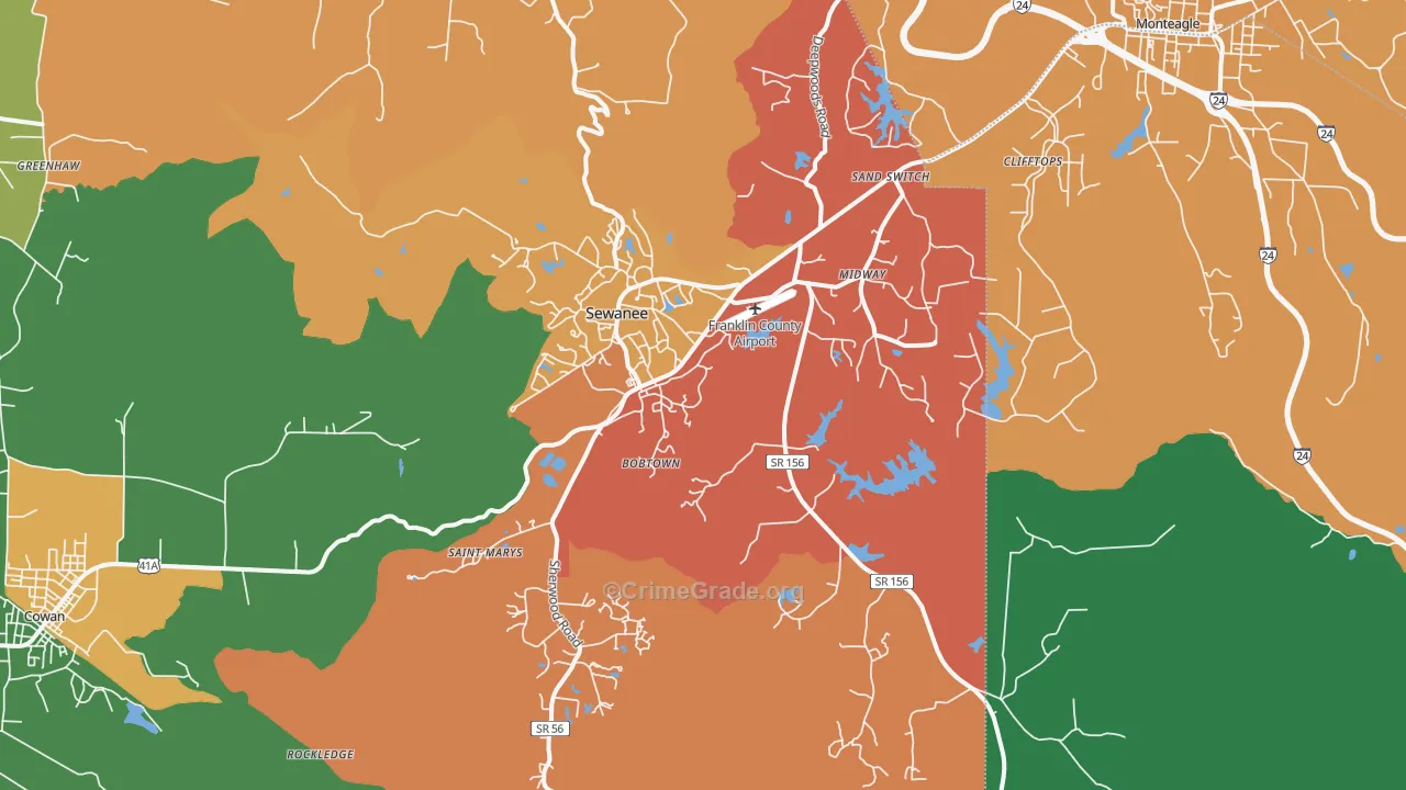 Sewanee, TN Map of Vandalism Rates