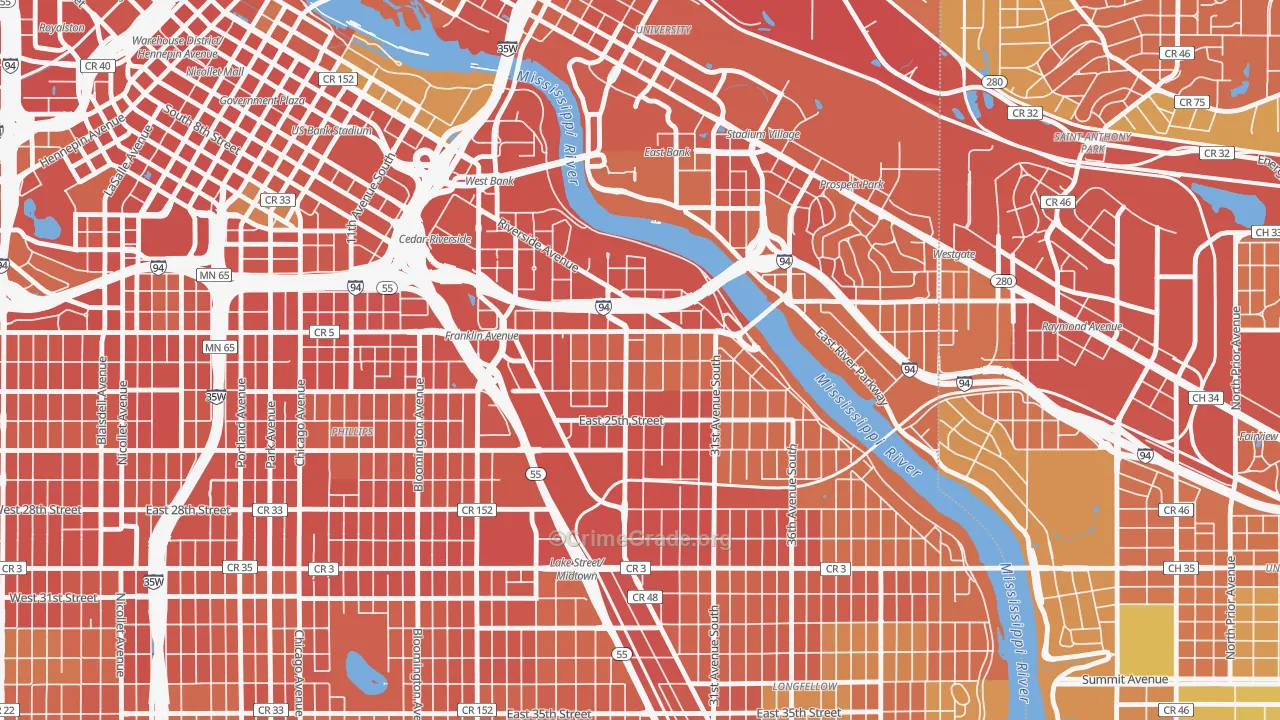 Seward, Minneapolis, MN Map of Vandalism Rates
