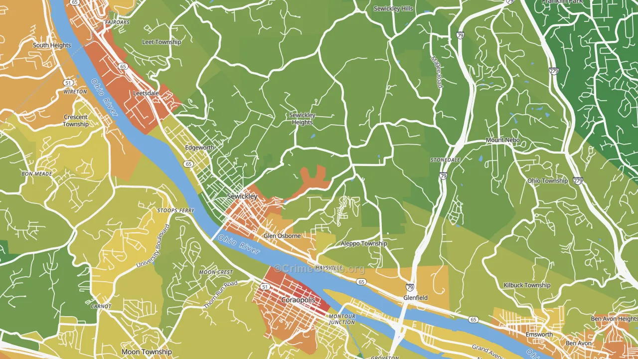 Sewickley, PA Map of Vandalism Rates