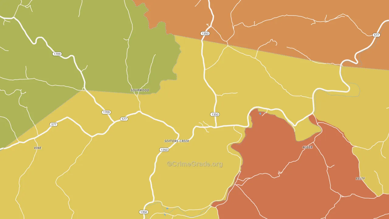 Sextons Creek, KY Map of Vandalism Rates