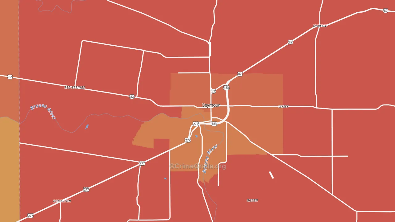 Seymour, TX Map of Vandalism Rates